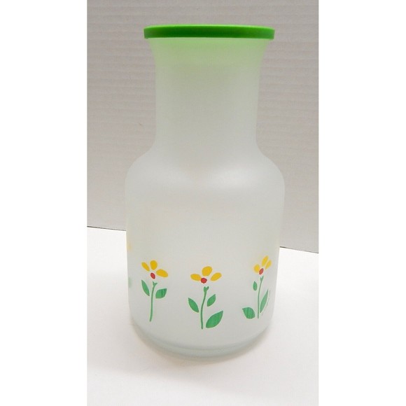 Libbey of Canada Frosted Beverage Carafe 6 Glasses Yellow Flower Telaflora 1985 - Picture 6 of 12